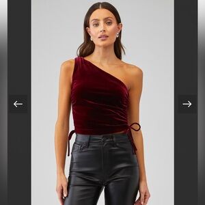 Amanda Uprichard Ania One-Shoulder Velvet Top - Burgundy